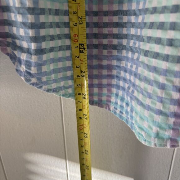 LL Bean Vacationland Seersucker Pastel Gingham Plaid Button Up Shirt Size Large - Picture 11 of 13